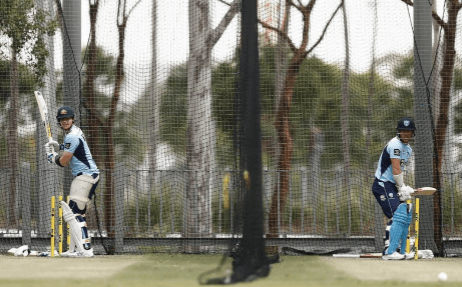 Steve Smith and David Warner training in outdoor turf