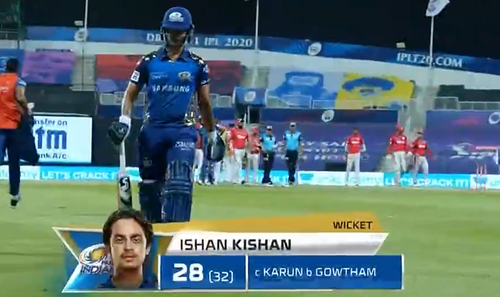 IPL 2020 KXIP vs MI Ishan Kishan dismissed for 28 runs