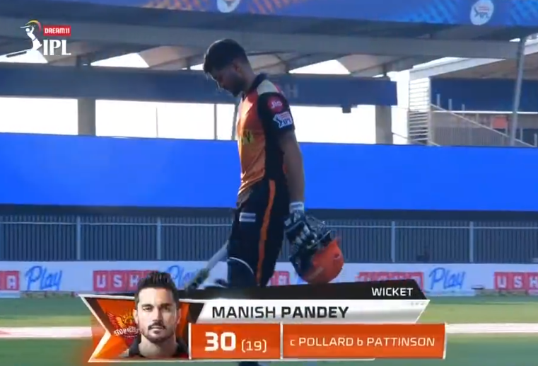 Manish Pandey dismissed for 30 runs