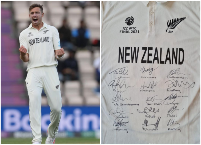 Tim Southee auctions his WTC21 Jersey