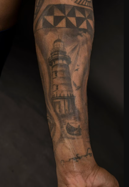 KL Rahul forearm Lighthouse tattoo 