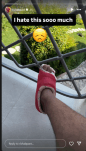 Rishabh Pant Story over Fractured Toe